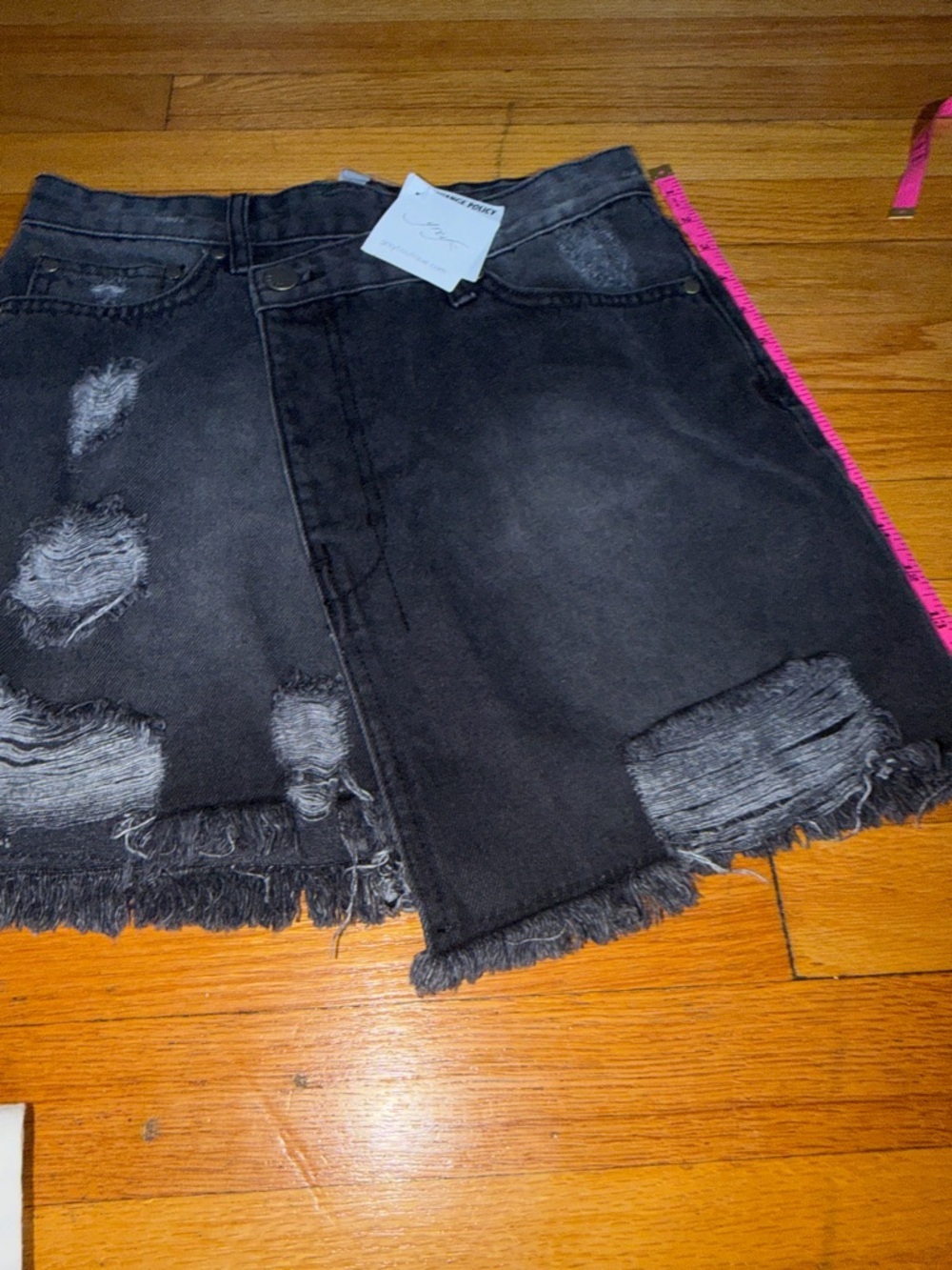 Elan Black Distressed Denim Mini Skirt - Picture 3 of 7